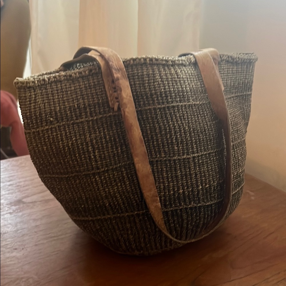Vintage Woven Tote Bag leather straps